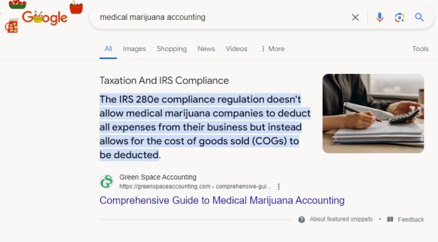 GSA - medical marijuana accounting - SERP number one and featured snippet